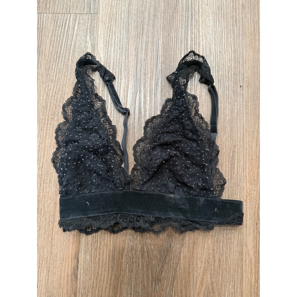 Victorias Secret Black Lace Velvet Metallic Shimmer Bralette XS Black B70 A70